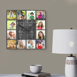 Barnbarn Make Life Grand Quote 12 Photo Grått Wood Fyrkantig Klocka<br><div class="desc">Fotoklocka för morföräldrar med 12 av dina favoritprogram bilder. Skapa ditt eget rutnät för fotosamlingar i stil och lägg till barnbarnbarnens namn (2-8 namn ser bäst ut). Citatet lyder "barnbarn gör livet stort" och är avslutat med ett kärlek hjärta. Formgivningen är skriven i handskriven och vismisk typografi på en rustisk...</div>