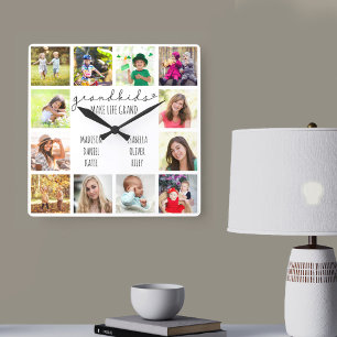 Barnbarn Make Life Grand Quote 12 Photo White Fyrkantig Klocka