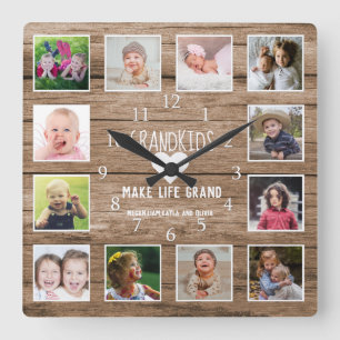 Barnbarn Make Life Grand Quote Rustic Brown Wood Fyrkantig Klocka