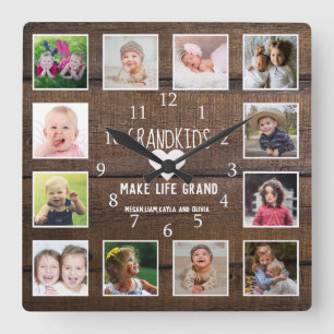 Barnbarn Make Life Grand Quote Rustic Mörk Wood Fyrkantig Klocka