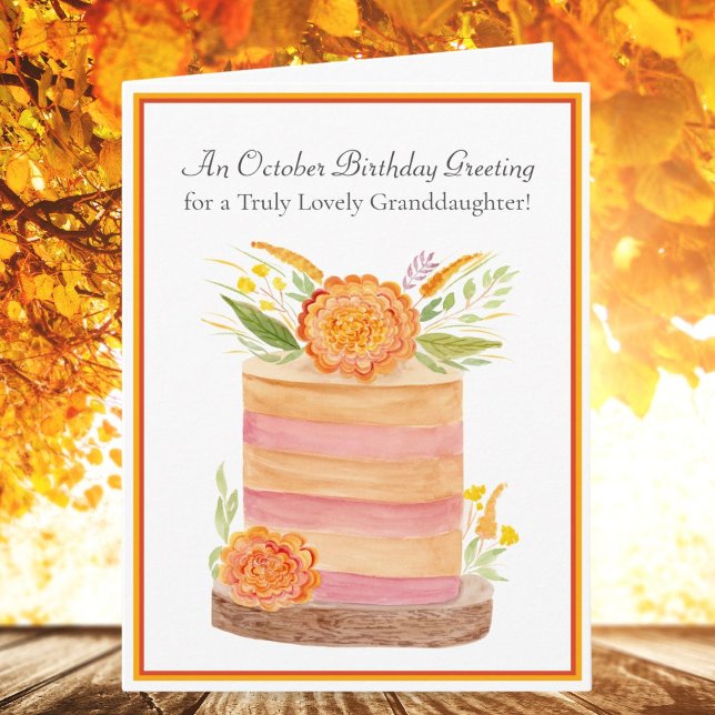 Barnbarn Oktober Födelsedag Marigolds på tårta Kort (Skapare uppladdad)