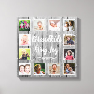 Barnbarn Quote Rustic Grått Wood 12 Photo Collage Canvastryck