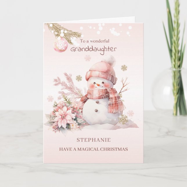 Barnbarn Rosa jul snö flicka  Helgkort (Framsida)