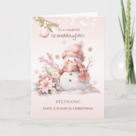 Barnbarn Rosa jul snö flicka Helgkort
