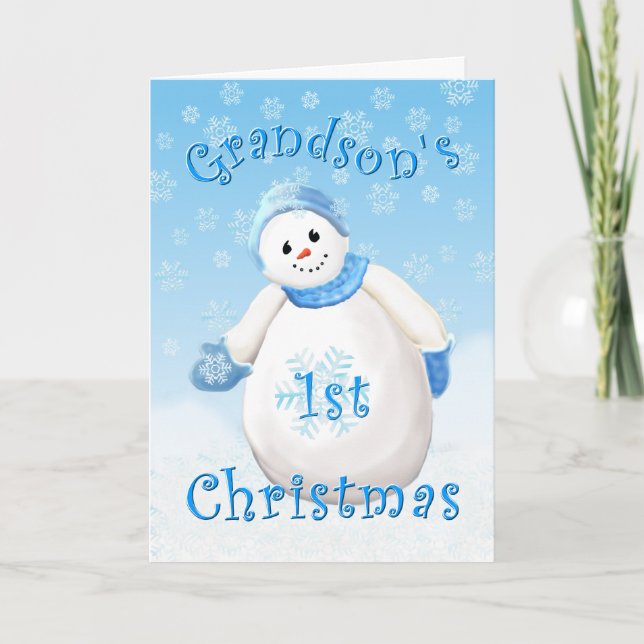 Barnbarnets första jul snömannen gratulationskort helgkort (Framsida)