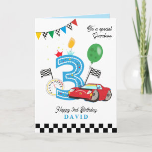 Barnbarns 3-års födelsedags gratulation för racerb kort