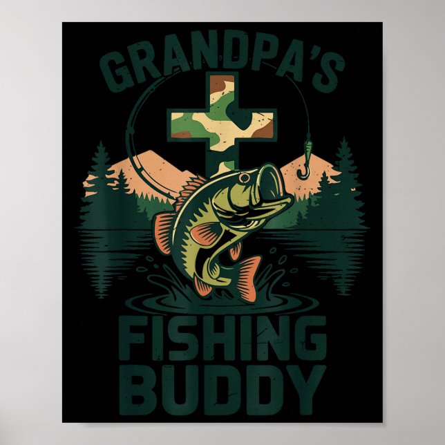 Barnbarns farfar fiske kompis kamouflage abborre f poster (Framsidan)