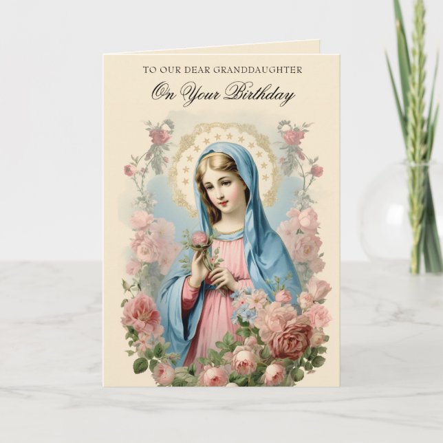 Barnbarns födelsedag religiöst blommande skriftstä kort (Framsida)