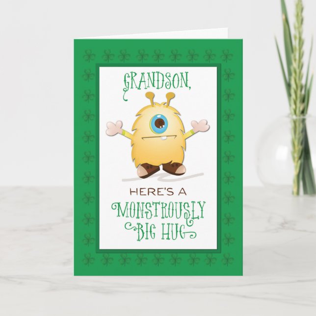 Barnbarns monsteromfamning St. Patricks dag shamro Kort (Framsida)