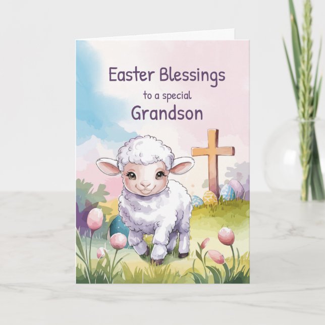 Barnbarns påskhälsningar Kristet lamm och kors Kort (Framsida)