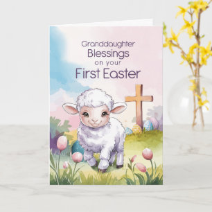 Barnbarnsbarn Baby's första påsk religiösa lamm Kort
