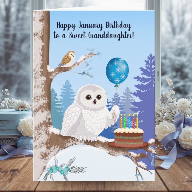 Barnbarnsdotter Glad födelsedag i januari Snöuggla Kort (Skapare uppladdad)