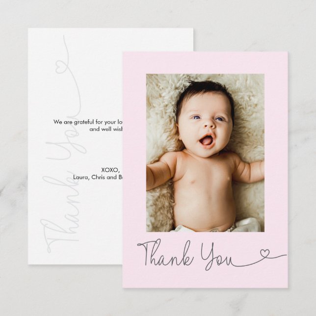 Barnbild Tack Hjärtan Modern Baby shower Rosa Kort (Fram/baksida)