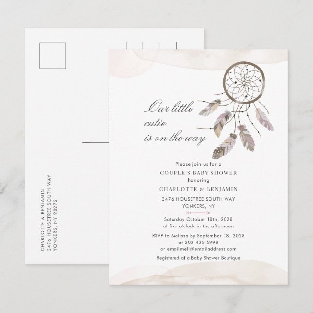 Barnbildsskript för Par med modern vattenfärg Inbjudan Vykort (Fram/baksida)