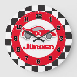 Barnbilsrött flagga-väggklocka stor klocka