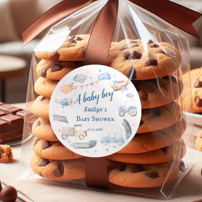 Barnbilsskuvret pojke Transport Runt Klistermärke (Skapare uppladdad)