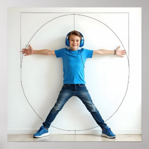 Barnblå hörlurar i Vitruvian Stil Autism Neuro Poster