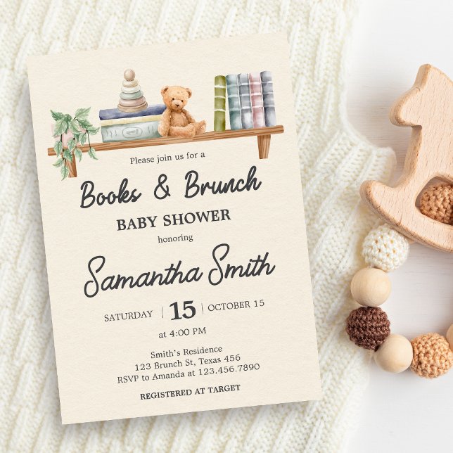 Barnböcker och Brunch Neutrala Barnkalas Inbjudningar (Books and Brunch Baby Shower Invitation)