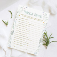Barnbok för baby shower - Nursery Rhyme Game-kort