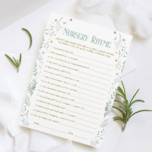 Barnbok för baby shower - Nursery Rhyme Game-kort Inbjudningar