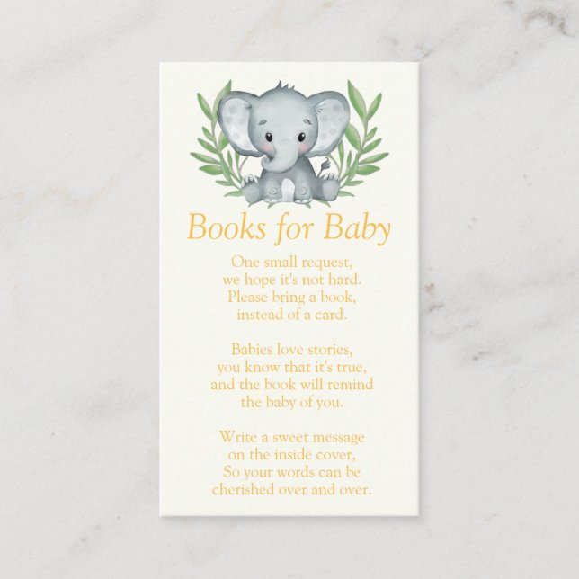 Barnbok om Grönska Elefant Baby Shower Tilläggskort (Framsida)