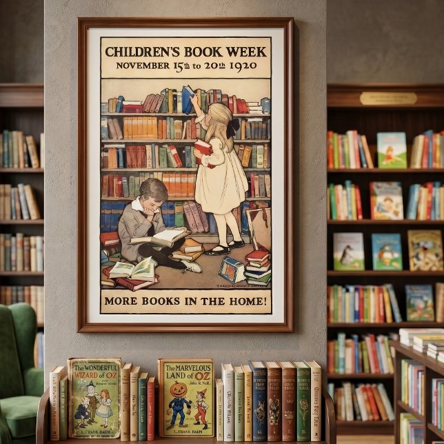 Barnboksveckan av Jessie Willcox Smith Poster (Vintage illustration with Children's Book Week, More Books In The Home! by Jessie Willcox Smith. )