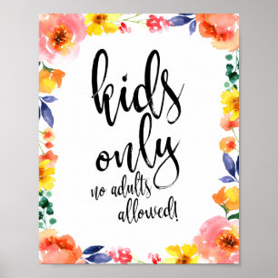 Barnbord Blommig Akvarell 8x10 Skylt för Bröllop