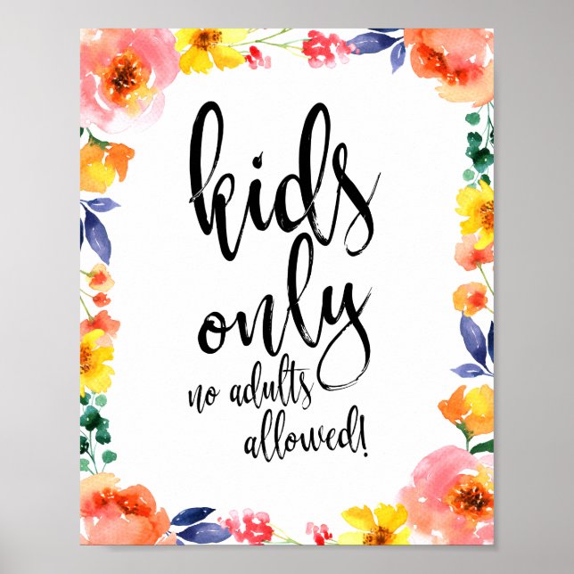 Barnbord Blommig Akvarell 8x10 Skylt för Bröllop (Framsidan)