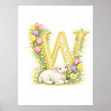 Barnbrev W Baby Lamm Initial Guld Blommig