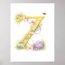 Barnbrev Z Babygarn Initial Guld Blommig