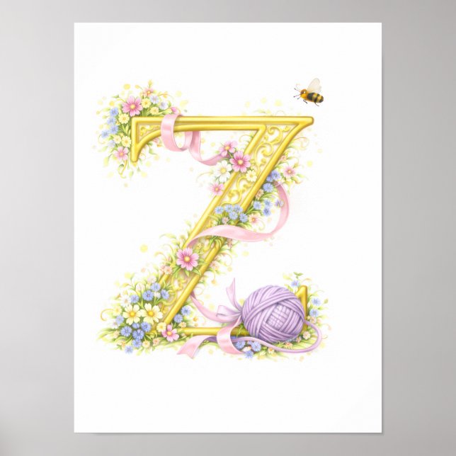 Barnbrev Z Babygarn Initial Guld Blommig Poster (Framsidan)