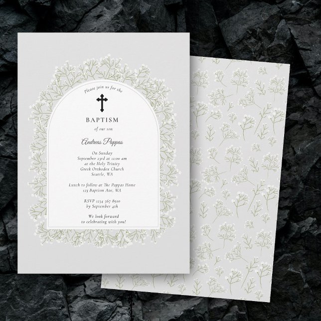 Barnbrud Gypsophila Dop Namning Inbjudningar (Baby's Breath Gypsophila Baptism Christening Invitation)