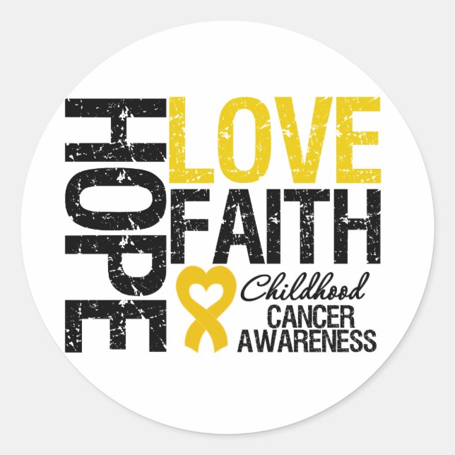 Barncancer Hope Kärlek Faith Runt Klistermärke (Framsida)