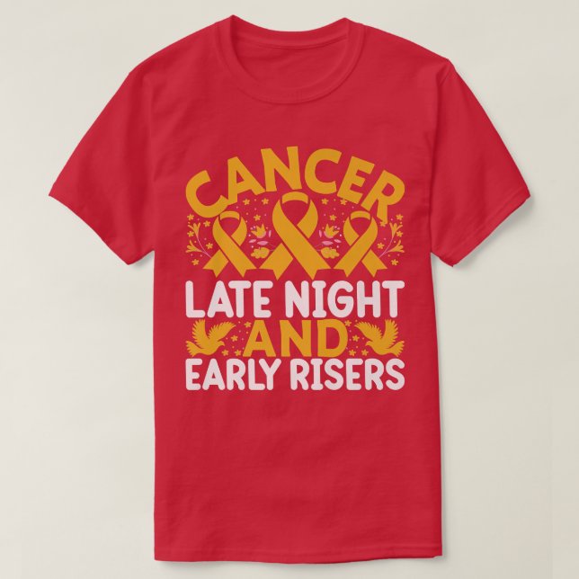 Barncancer Sent natt och Tidigt Rises Yello T Shirt (Design framsida)
