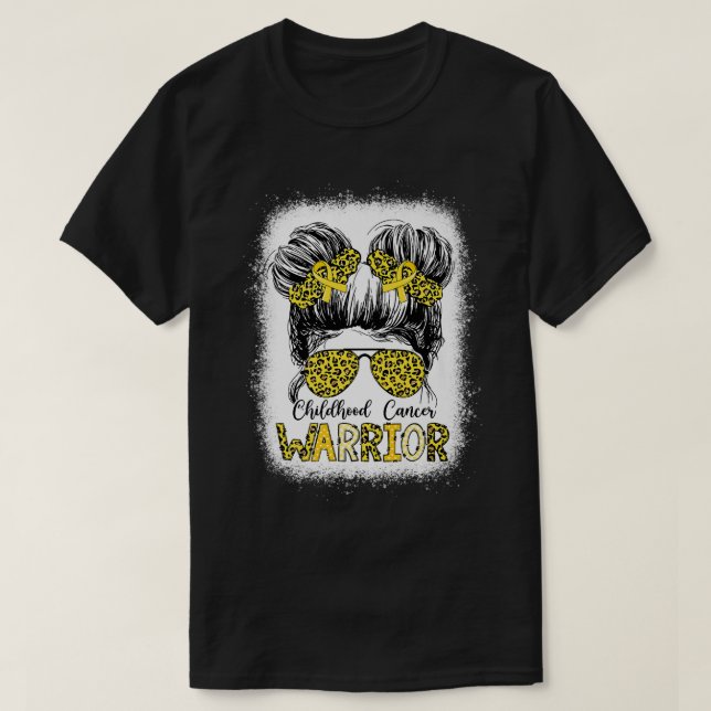 Barncancer Warrior Bleached Guld Messy Bun L T Shirt (Design framsida)