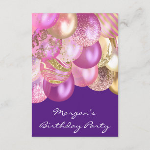 Barndagsknappare rosa guld Ballonspurple Inbjudningar