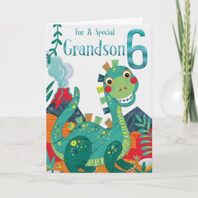 Barndagskort 6e - Lycklig Dinosaur Kort (Framsida)