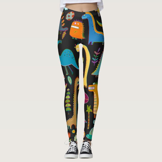Barndinosaurier: Roligt Seamless Mönster Leggings (Framsida)