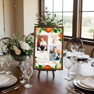 Barndomsbilder av Bride & Groom Orange Bröllop Bordsnummer