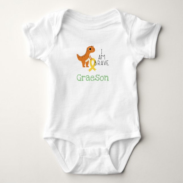barndomscancer. modig.eget namn-Baby Bodykostym. T Shirt (Framsida)