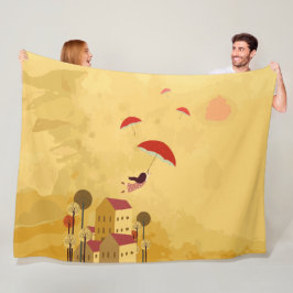 Barndomsdrömmar Bakgrund för Umbrella Girl Fleecefilt