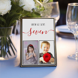 Barndomsfoton Ålder 7 Modern Röd Script Bröllop Bordsnummer