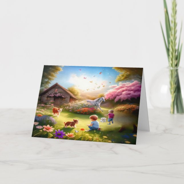 Barndomsminneskort för äldre på vårdhem tack kort (Framsida)