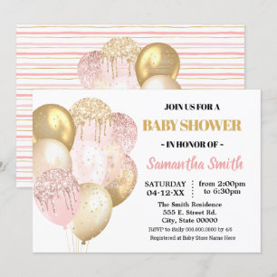 Barndusch i Guld glitter rosa Ballons Inbjudningar