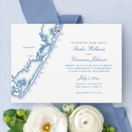 Barnegat Light NJ Map Elegant Navy Blue Wedding Inbjudningar