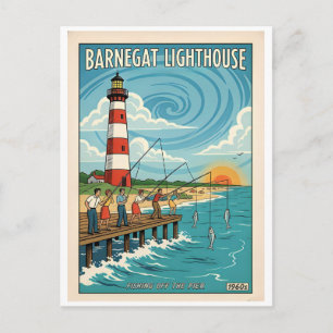 Barnegat Lighthouse New Jersey Retro 1960-tal Fisk Vykort