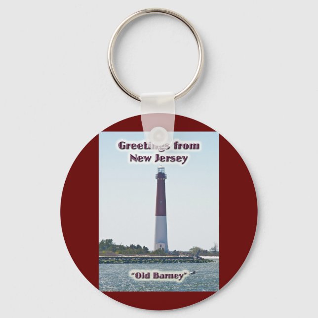 Barnegat Lighthouse NJ Hälsning Keychain Nyckelring (Framsida)