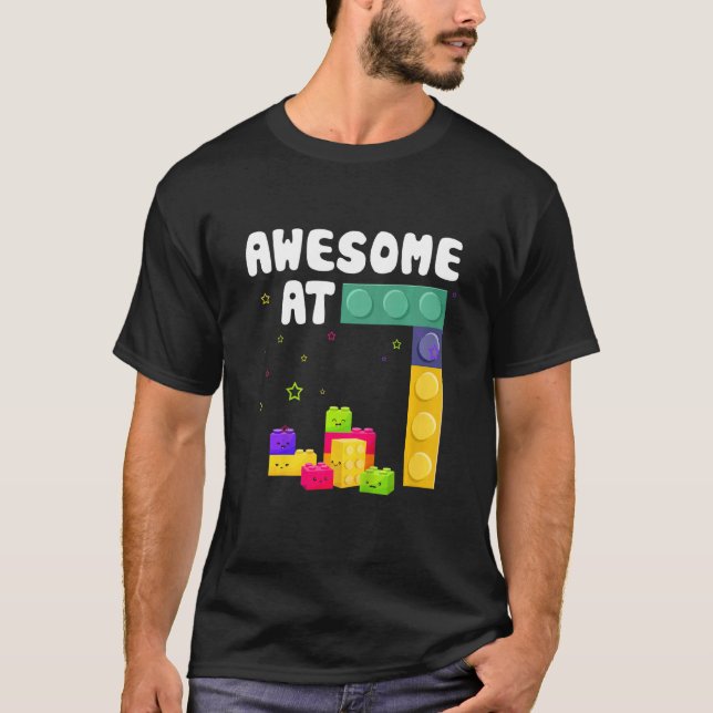 Barnen 7:e födelsedag Byggnad Blockar Fantastisk 7 T Shirt (Framsida)