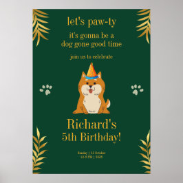 Barnen Golden Grönt Puppy Hund Birthday Poster