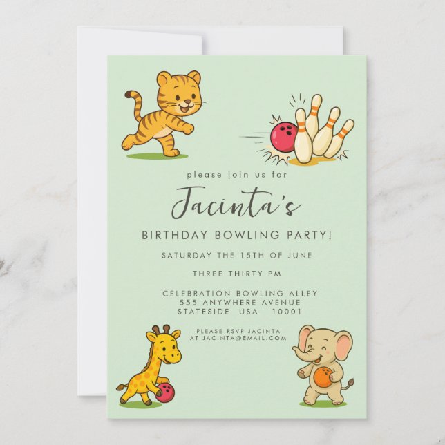 Barnens 10-pin bowling födelsedagsfest inbjudningar (Framsida)